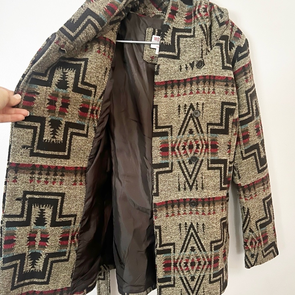 Y2K Mossimo Southwestern Wool Blend Coat Small Aztec Western Boho Belted Hood - Picture 12 of 13